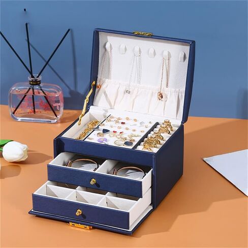 3-Layer Multi-Fution PU Travel Portable Locked Jewelry Storage Box Ring Earring Necklace Organizer Case Accessories in Saudi Arabia