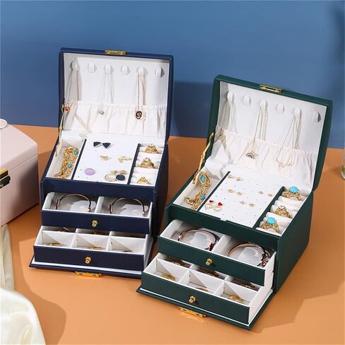 3-Layer Multi-Fution PU Travel Portable Locked Jewelry Storage Box Ring Earring Necklace Organizer Case Accessories in Saudi Arabia