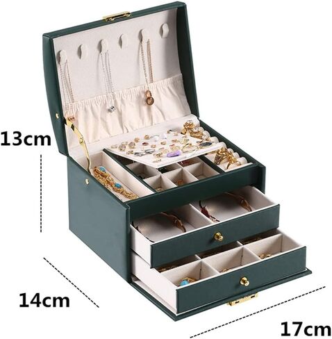 3-Layer Multi-Fution PU Travel Portable Locked Jewelry Storage Box Ring Earring Necklace Organizer Case Accessories in Saudi Arabia