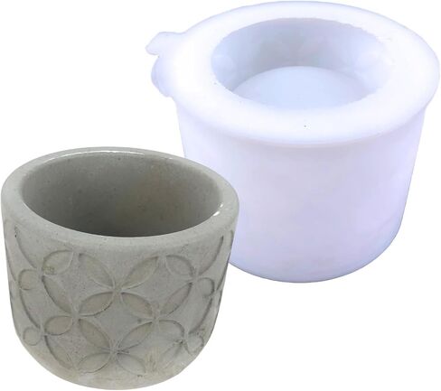Round Vintage Pattern Concrete Flower Pot Silicone Mold Plaster Succulent Planter Vase Mold Candle Pen Holder Epoxy Resin Cement Clay Mould in Kuwait