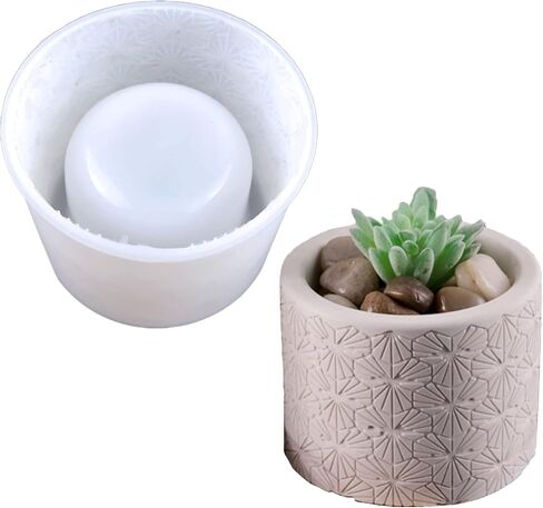 Round Vintage Pattern Concrete Flower Pot Silicone Mold Plaster Succulent Planter Vase Mold Candle Pen Holder Epoxy Resin Cement Clay Mould in Kuwait