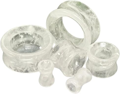 PAIR of Stunning Clear Quartz Organic Stone Tunnels - Gauges - Plugs - Body Jewelry in Kuwait