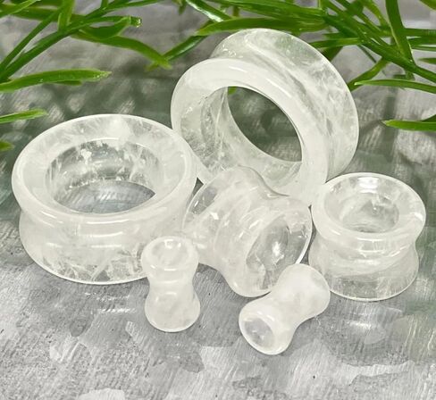 PAIR of Stunning Clear Quartz Organic Stone Tunnels - Gauges - Plugs - Body Jewelry in Kuwait