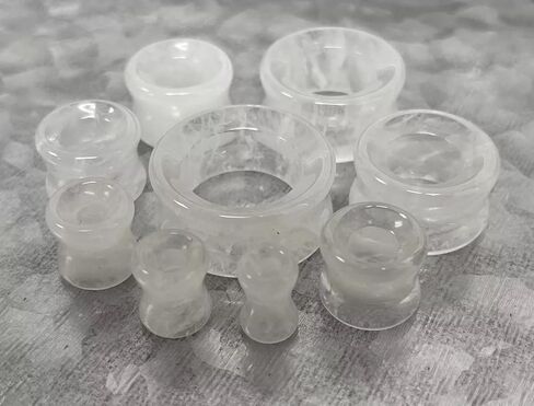 PAIR of Stunning Clear Quartz Organic Stone Tunnels - Gauges - Plugs - Body Jewelry in Kuwait