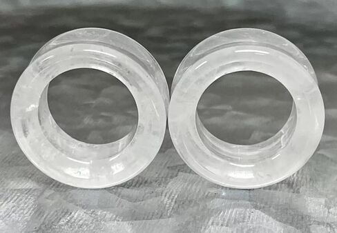 PAIR of Stunning Clear Quartz Organic Stone Tunnels - Gauges - Plugs - Body Jewelry in Kuwait