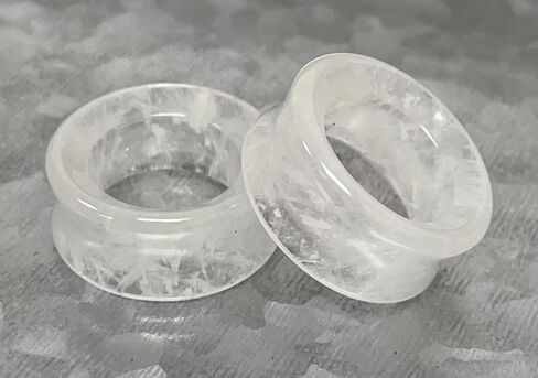PAIR of Stunning Clear Quartz Organic Stone Tunnels - Gauges - Plugs - Body Jewelry in Kuwait