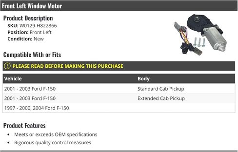 Front Left Driver Side Power Window Motor - Compatible With 1997-2004 Ford F-150 in Saudi Arabia