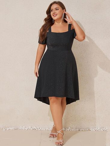ZNU Women’s Plus Size Cocktail Dresses - 2025 Summer Elegant Glitter Cold Shoulder Evening Party Dress A-Line Midi Dress in Saudi Arabia