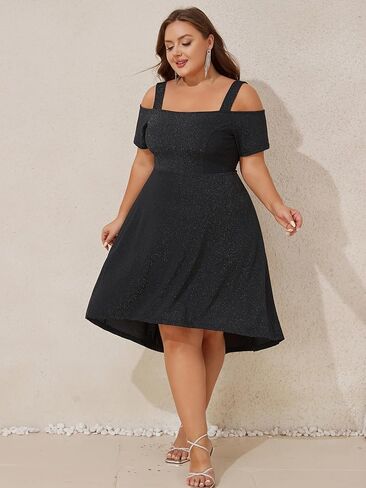 ZNU Women’s Plus Size Cocktail Dresses - 2025 Summer Elegant Glitter Cold Shoulder Evening Party Dress A-Line Midi Dress in Saudi Arabia