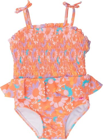 RuffleButts Girls UPF50+ Sun Protection Peplum Smocked Bodice/Tulle Skirted One Piece Swimsuit in Saudi Arabia