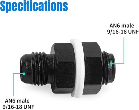 AN6 MALE FLARE BULKHEAD FITTING ALET ALT ALAN ADAPTER مع غسالة الألومنيوم مستقيم أسود 2 مساءً in Kuwait