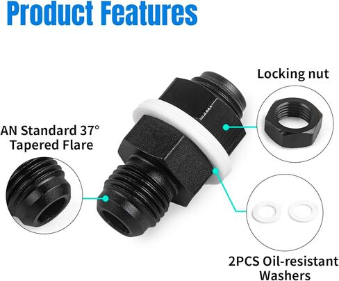 AN6 MALE FLARE BULKHEAD FITTING ALET ALT ALAN ADAPTER مع غسالة الألومنيوم مستقيم أسود 2 مساءً in Kuwait