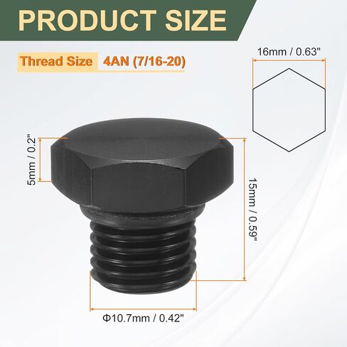 HARFINGTON Port Plug 4AN Male ORB Plug Fitting Adapter Aluminum Hex Block Off Cap with NBR Rubber O-ring Seal for Car Oil Fuel Water Fluid, Black in Saudi Arabia