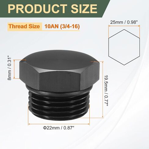 ميناء Harfington Plug 4AN MALE MALE SROP PITTING ADAPTER Aluminium Block of CAP OFF CAP مع NBR Rubber O-Ring Seal لسائل مياه وقود زيت السيارة ، الأسود in Kuwait