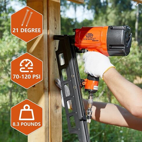 NR2183 Framing Nail Gun 2-Inch up to 3-1/4-Inch Plastic Strip Framing Nails Pneumatic Nailer 21 Degree Aluminum Magazine in Saudi Arabia