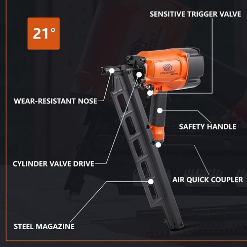 NR2183 Framing Nail Gun 2-Inch up to 3-1/4-Inch Plastic Strip Framing Nails Pneumatic Nailer 21 Degree Aluminum Magazine in Saudi Arabia