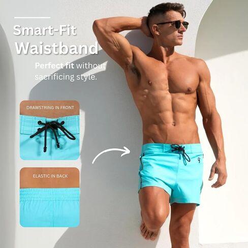 Tucann Men's Trunks 3" Compression Liner Quick Dry Zipper Pocket Chlorine Resistan 4 Way Stretch Solid Swim Shorts for Men in Kuwait