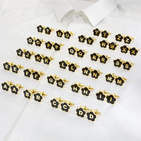 Gold Initail Cuff Links for Mens French Cuff Drsee Shirts,26 Alphabet Stainless Steel Cufflinks for Men, Business Wedding Shirts A-Z in Kuwait