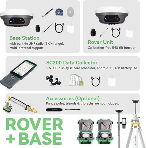 E1 RTK GNSS Survey Equipment 20 Hours Endurance RTK GNSS GPS with IMU Rover & Base Handheld Collector with Survey Software RTK Surveying Equipment,1408 Channels, 5km UHF Range,60° Tilt Survey in Saudi Arabia