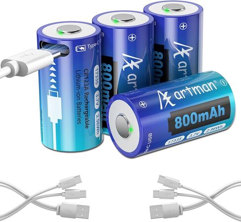 Artman CR123A Lithium Batteries 4 Pack 123a Lithium Batteries 3.7V CR17345 USB-C Rechargeable Batteries Compatible with Arlo Cameras VMC3030 VMK3200 VMS3330 3430 3530, Flashlight Microphone in Kuwait