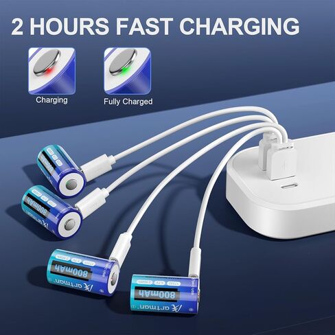 Artman CR123A Lithium Batteries 4 Pack 123a Lithium Batteries 3.7V CR17345 USB-C Rechargeable Batteries Compatible with Arlo Cameras VMC3030 VMK3200 VMS3330 3430 3530, Flashlight Microphone in Kuwait