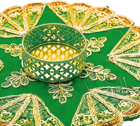 Set of 5 Decorative Mat Rangoli with T-Light Candle Holder Stand for Indian Traditional Festival Decorations (Red,Yellow,Orange,Green, Pink) Made up of Golden Embrodaries for Gifting Idea(Size:-6") in Saudi Arabia