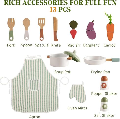 ROBUD Play Kitchen, Wooden Kids Kitchen Playset for Kids with Realistic Design, Sink, Oven, Stove, Cabinet, American Vintage Style, Age 3+ in Kuwait