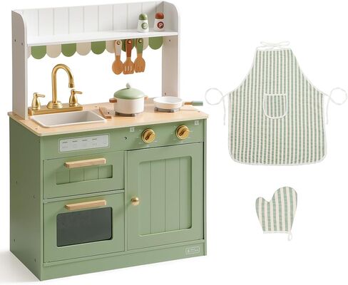 ROBUD Play Kitchen, Wooden Kids Kitchen Playset for Kids with Realistic Design, Sink, Oven, Stove, Cabinet, American Vintage Style, Age 3+ in Kuwait