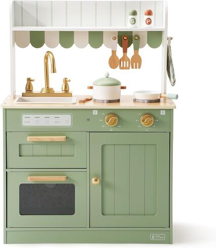 ROBUD Play Kitchen, Wooden Kids Kitchen Playset for Kids with Realistic Design, Sink, Oven, Stove, Cabinet, American Vintage Style, Age 3+ in Kuwait