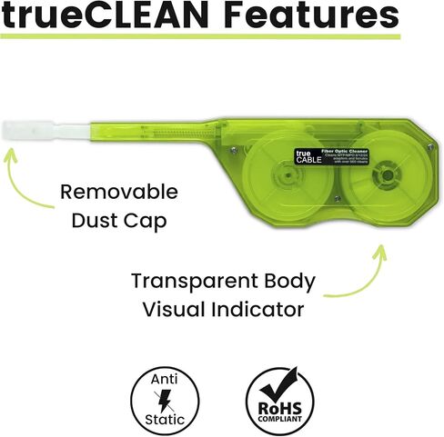 TrueCABLE Fiber Optic Dual Position Click Cleaner، SC/ST/FC، 800+ ينظف، حلقات موصل UPC/APC، 2.50 مم، قطعة واحدة in Kuwait