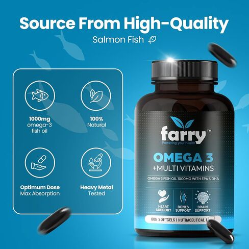 فارري أوميغا 3 زيت السمك مع الفيتامينات المتعددة 1000mg ، EPA 180mg ، DHA 120mg ، 29 فيتامينات ومعادن أساسية ، Ashwagandha in Saudi Arabia