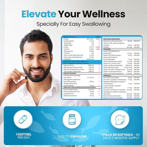 فارري أوميغا 3 زيت السمك مع الفيتامينات المتعددة 1000mg ، EPA 180mg ، DHA 120mg ، 29 فيتامينات ومعادن أساسية ، Ashwagandha in Saudi Arabia