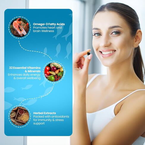 فارري أوميغا 3 زيت السمك مع الفيتامينات المتعددة 1000mg ، EPA 180mg ، DHA 120mg ، 29 فيتامينات ومعادن أساسية ، Ashwagandha in Saudi Arabia