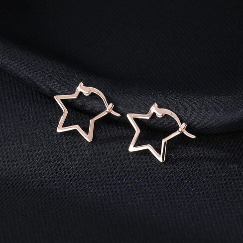 REFFEER SOLID 925 Sterling Silver Minimalist Star Hoop أقراط للنساء المراهقات Star Huggie أقراط طوق in Saudi Arabia