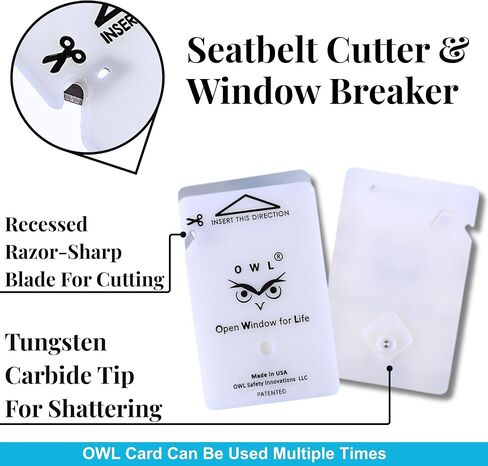OWL The Only Flat Car Window Glass Breaker & Seatbelt Cutter Card Emergency Escape Rescue Hammer Safety Life Saving Crash Survival Kit 2-in-1 Tool - Made in USA (4 Pack Black) in Saudi Arabia