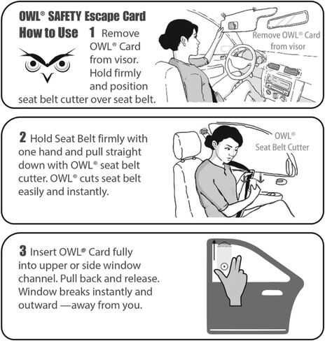 OWL The Only Flat Car Window Glass Breaker & Seatbelt Cutter Card Emergency Escape Rescue Hammer Safety Life Saving Crash Survival Kit 2-in-1 Tool - Made in USA (4 Pack Black) in Saudi Arabia