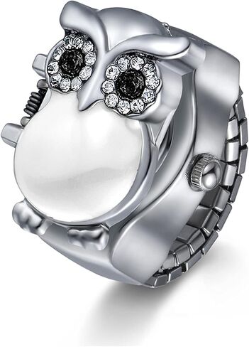 JewelryWe Women Men Finger Watch Stylish Owl Flip-Open Cover Quartz Analog Ring Watches, Adjustable Size, in Saudi Arabia