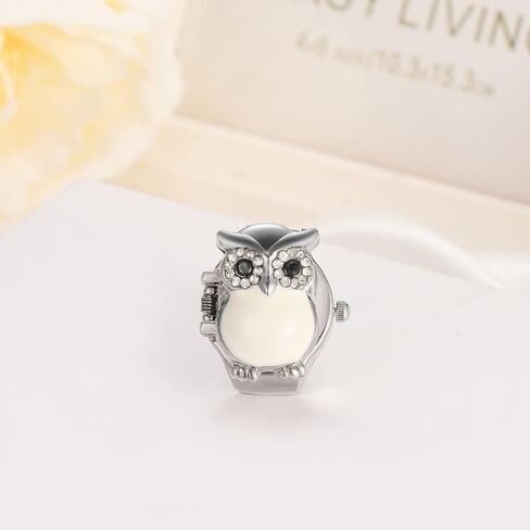 JewelryWe Women Men Finger Watch Stylish Owl Flip-Open Cover Quartz Analog Ring Watches, Adjustable Size, in Saudi Arabia
