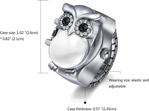 JewelryWe Women Men Finger Watch Stylish Owl Flip-Open Cover Quartz Analog Ring Watches, Adjustable Size, in Saudi Arabia