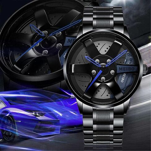 ساعة رياضية للرجال 3D جوفاء تصميم العجلات الفولاذ المقاوم للصدأ ساعة المياه برهة مقدمة الساعات in Kuwait