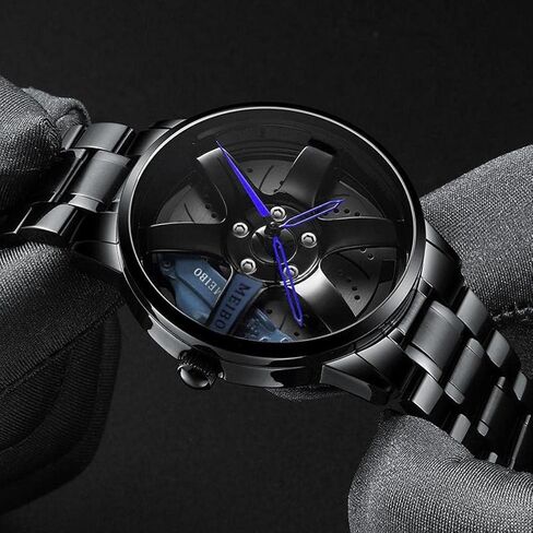 ساعة رياضية للرجال 3D جوفاء تصميم العجلات الفولاذ المقاوم للصدأ ساعة المياه برهة مقدمة الساعات in Kuwait