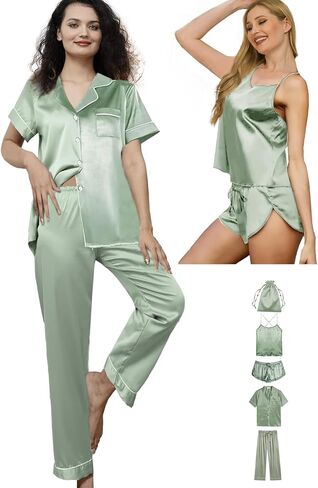 5Pcs Silk Satin Pajamas Set for Women Silky Cami Pjs Sets Sexy Lingerie Womens Pajama Sets Loungewear Sleepwear in Saudi Arabia