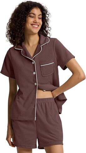 Sioro Button Down Pajamas مجموعة للنساء بأكمام قصيرة من ملابس النوم خفيفة الوزن وافل شورت صالة ملاءات ليلية in Kuwait