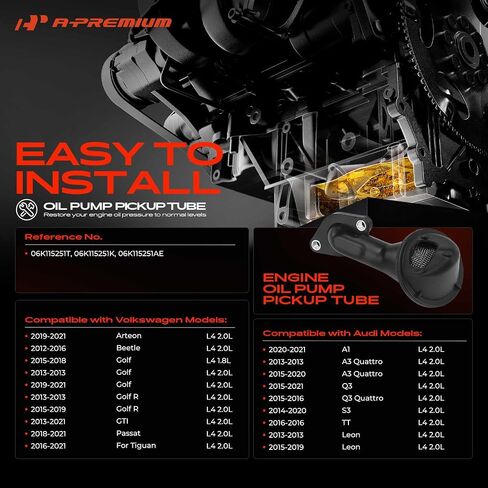 A-Premium Oil Pump Pickup Tube with Screen for 1.8L 2.0L - Compatible with Volkswagen Passat, Golf, Tiguan, Beetle, GTI, Arteon, Golf R & Audi Q3, TT, A1, A3 Quattro, Q3 Quattro, S3 & Seat Leon in Saudi Arabia