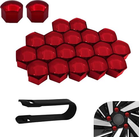 20PCS Car Lug Nut Covers, 17 mm Hexagonal Center Bolt Caps, Rust-proof Hub Bolt Head Protector, External Rim Nut Protective Covers with Removal Clips, Suitable for Most Vehicles (Red) in Saudi Arabia