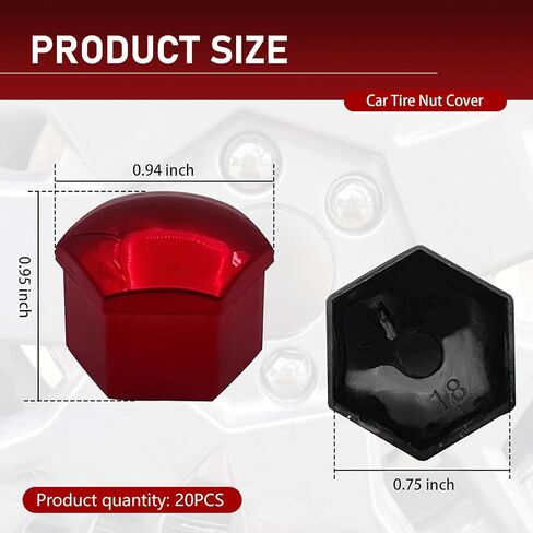 20PCS Car Lug Nut Covers, 17 mm Hexagonal Center Bolt Caps, Rust-proof Hub Bolt Head Protector, External Rim Nut Protective Covers with Removal Clips, Suitable for Most Vehicles (Red) in Saudi Arabia
