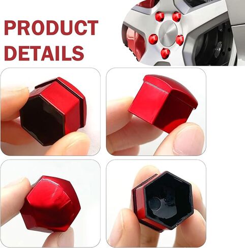 20PCS Car Lug Nut Covers, 17 mm Hexagonal Center Bolt Caps, Rust-proof Hub Bolt Head Protector, External Rim Nut Protective Covers with Removal Clips, Suitable for Most Vehicles (Red) in Saudi Arabia