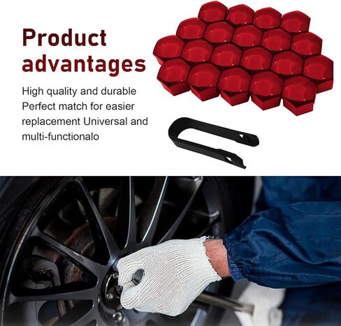 20PCS Car Lug Nut Covers, 17 mm Hexagonal Center Bolt Caps, Rust-proof Hub Bolt Head Protector, External Rim Nut Protective Covers with Removal Clips, Suitable for Most Vehicles (Red) in Saudi Arabia