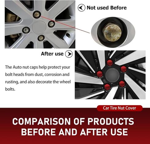 20PCS Car Lug Nut Covers, 17 mm Hexagonal Center Bolt Caps, Rust-proof Hub Bolt Head Protector, External Rim Nut Protective Covers with Removal Clips, Suitable for Most Vehicles (Red) in Saudi Arabia