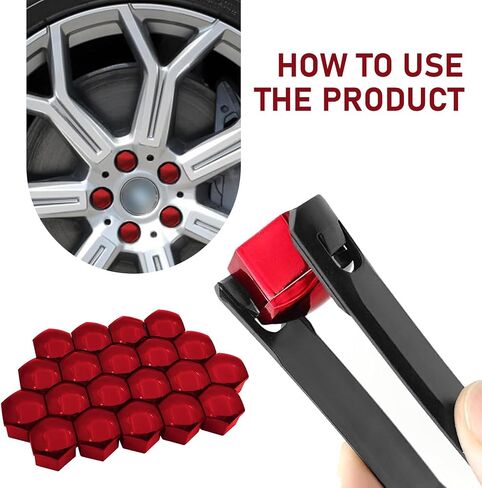 20PCS Car Lug Nut Covers, 17 mm Hexagonal Center Bolt Caps, Rust-proof Hub Bolt Head Protector, External Rim Nut Protective Covers with Removal Clips, Suitable for Most Vehicles (Red) in Saudi Arabia